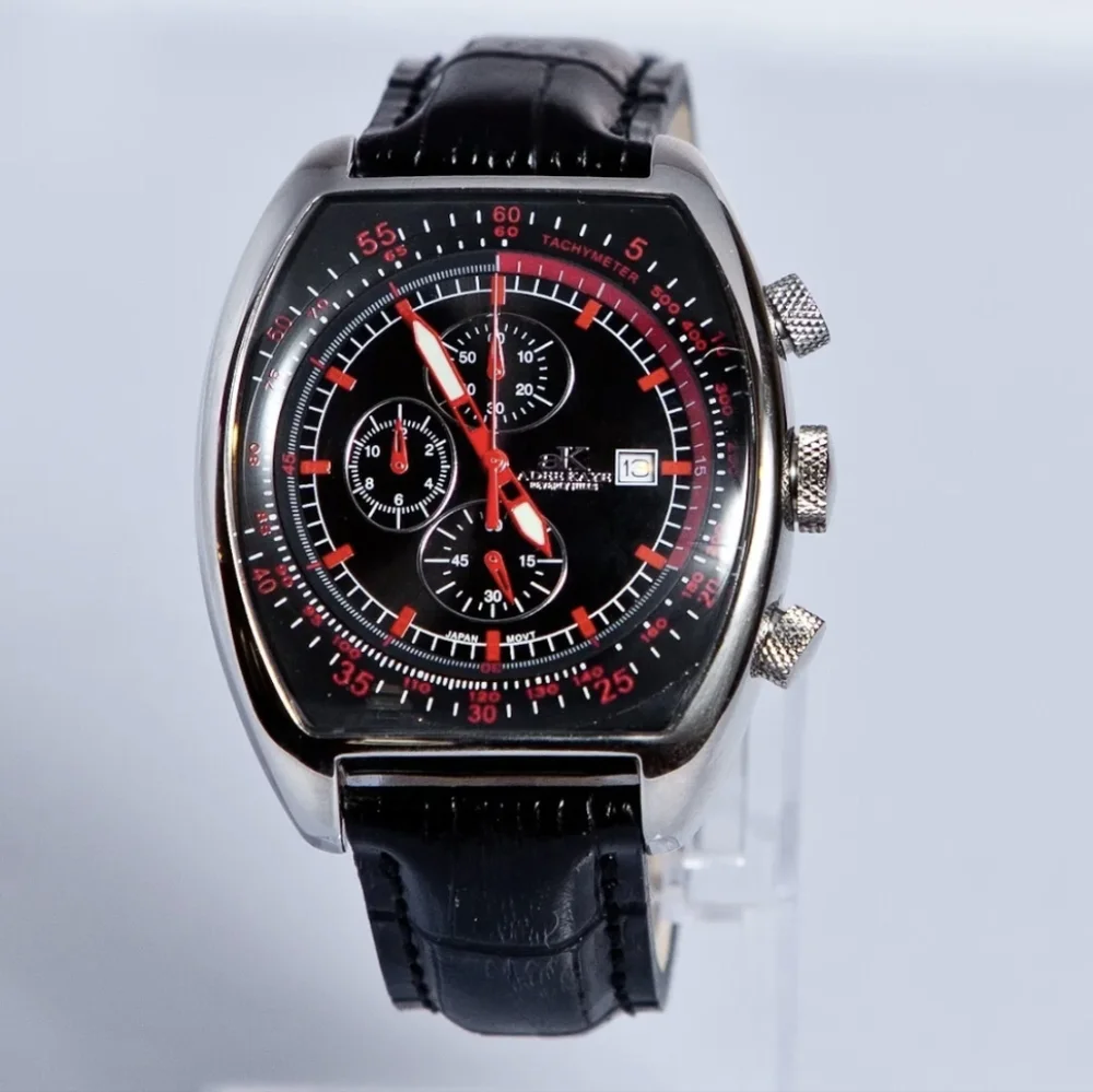 Adee Kaye Men's Black Leather Chronograph Watch